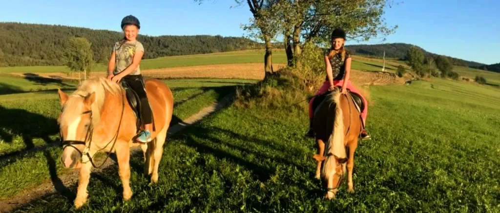 Reiten mit den Pferden am Kleinkinder Bauernhof Kroner im Bayerischen Wald